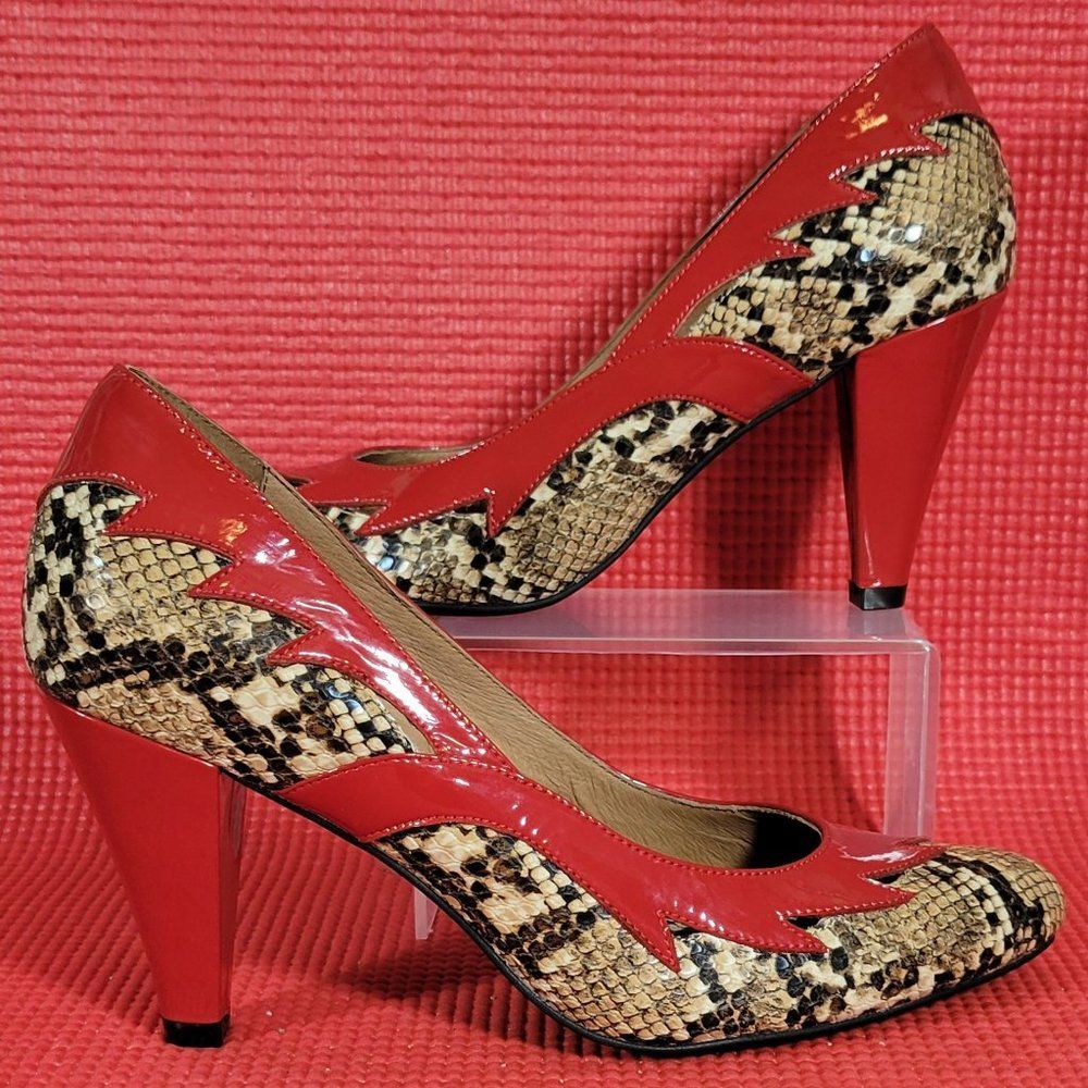 Jeffrey Campbell Cyndi Red/Snakeskin Heels - Size 7